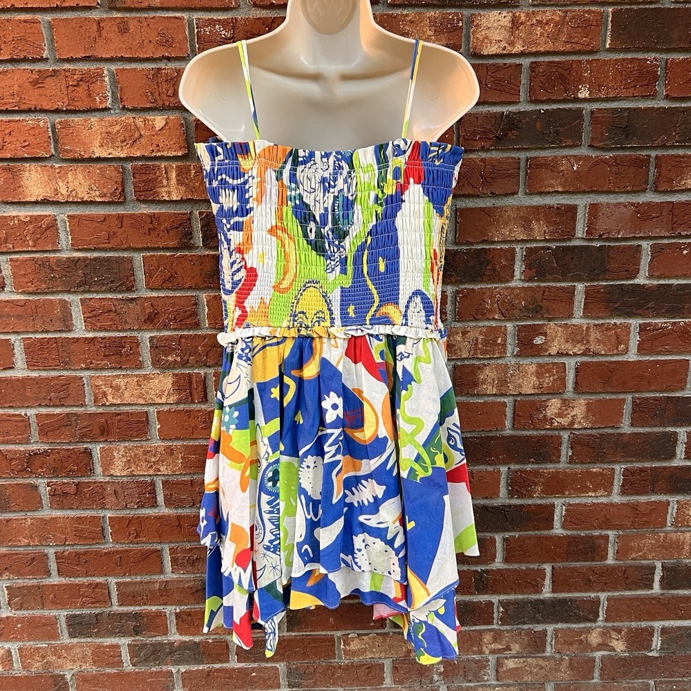 Chelsea & Violet XL Sleeveless Smocked Basque Mini Sun Dress Cosmic Linen Blend - Picture 3 of 13